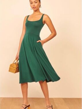 Reformation Forest Green Sleeveless Midi Dress